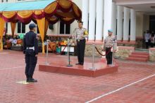 Kepala Kepolisian Resort (Kapolres) Kota Dumai, Ajun Komisaris Besar Polisi (AKBP) Restika P. Nainggolan saat jadi Irup/pno