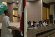 Bupati Siak H Syamsuar menyampaikan sambutan pada Rakor Peyuluh Agama/lin
