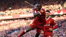 Striker Liverpool Sadio Mane selebrasi saat berhasil cetak gol (foto/int) 