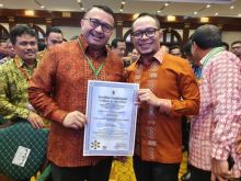 Menteri Ketenagakerjaan RI M Hanif Dhakiri memberikan penghargaan kepada PT RAPP yang diwakili oleh Corporate Affairs Director APRIL Group Agung Laksamana /IST