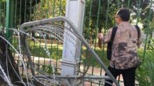 BW menyelinap di antara pagar Monas dan kawat berduri untuk bisa sampai ke Gedung MK. Foto: int 