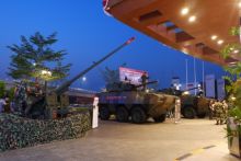 Kendaraan tempur Tarantula dari Kavaleri TNI AD tampil dalam pameran alutsista di Living World Pekanbaru.