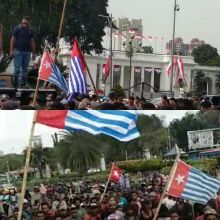 Bendera Bintang Kejora yang berkibar di depan di Istana Negara