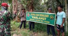 Komando Rayon Militer (Koramil) 05/Gaung Anak Serka beserta jajarannya tetap giat laksanakan sosialisasi larangan membakar lahan kepada warga masyarakat desa Lahang Hulu, Kecamatan Gaung (foto/Rgo)