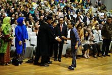 Menteri Pendidikan dan Kebudayaan Nadiem Makarim saat hadir di pelantikan rektor UI. (Foto: Twitter Marzuki Ali)