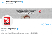 Akun Twitter PSI yang memiliki slogan #KawalUangRakyat