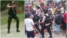 Salah gambar yang menunjukkan anggota Brimob tengah mengamuk di lokasi wisata  Solupajang, Polewali Mandar, Sulawesi Barat. Kejadian ini mulai viral di media sosial. Foto: int 