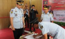 Lembaga Permasyarakatan Kelas A II Tembilahan Kabupaten Indragiri Hilir (Inhil) menggelar acara serah terima jabatan Kepala Lapas lama dengan kepala lapas yang baru (foto/Rgo)