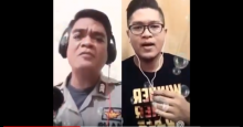 Aksi anggota Polda Jambi Hans Simangunsong yang kini viral setelah menyanyikan lagu berisi dukungan untuk warga Kota Wuhan, tempat bermulanya virus Corona yang mematikan. Foto: youtube