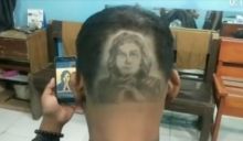 Tukang pangkas di Bogor, Jawa Barat (Jabar) yang memangkas rambut pelanggan dengan potret wajah Najwa Shihab (foto/Int)