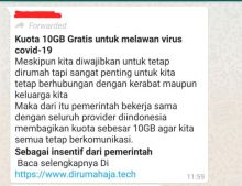 Beredar di Whatsapp kuota gratis sebesar 10 GB. (Foto: Kumparan.com)