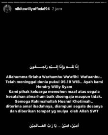 Ayah Kandung Nikita Willy meninggal dunia (foto/int)