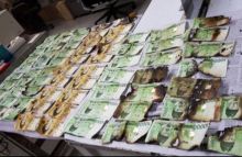 Foto uang yang hangus akibat dipanaskan dalam microwave