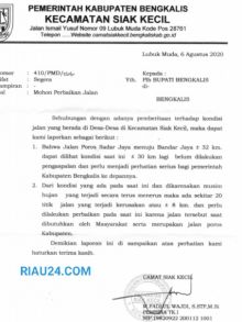 FOTO: Surat soal rusaknya Jalan Desa Muara Dua Kecamatan Siak Kecil