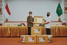 Serahkan Ratusan Ribu Masker ke Pemprov Riau, Gubri Apresiasi Bantuan Masker RAPP (foto/ist)
