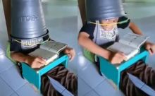 Biar Cepat Hapal Alquran, Seorang Anak Tutup Kepala Pakai Ember, Netizen: Semoga Hafidz 30 Juz (foto/int)