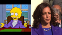 Penampilan busana dan perhaiasan Lisa Simpson dan Kamala Haris yang tampak nyaris serupa. Foto: Twitter  