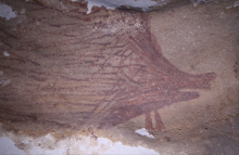 Lukisan cadas yang ditemukan di situs Gua Leang Tedongnge, Kabupaten Maros, Sulawesi Selatan. Foto: Istimewa/National Geographic Indonesia