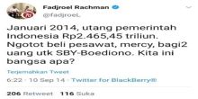 Tweet Juru Bicara Presiden Jokowi Fadjroel Rachman saat mengkritik SBY. Foto; repro
