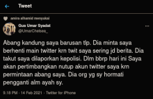 Tweet permintaan untuk menutup akun medsos. Foto: Tangkapan Gambar dari Twitter/ @UmarChelsea_