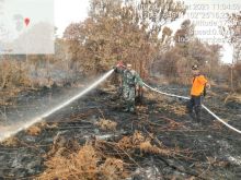 Petugas dari tim gabungan Satgas Karhutla saat berjibaku padamkan api Karhutla