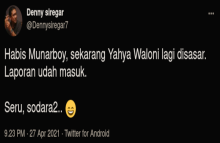 Tangkapan gambar cuitan Denny Siregar. Foto: Twitter