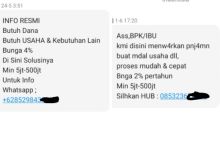 Hati-hati, Jangan Tergiur SMS Jebakan Pinjol Ilegal, Modus Pinjaman Bunga Rendah (foto/int) 