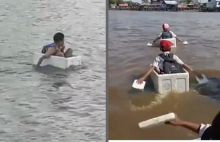 Kepala Desa Sebut Anak-anak SD yang Naik Kardus Gabus Pulang Sekolah Itu Sudah Biasa, Jembatan Masih Belum Dibutuhkan (foto/int)