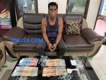 Tersangka Si Wil saat diringkus bersama barang bukti