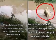 Viral Video Lempar Kayu ke Sungai Malah Keluar Buaya, Netizen: Nyemplung Langsung Almarhum (foto/int)