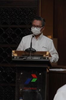 Direktur Utama PHR Jaffee A. Suardin ketika menyampaikan presentasi dalam acara Kunjungan Media ke WK Rokan di fasilitas IODSC, Minas, pada 21 Desember 2021.