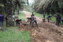 Personel satgas TMMD ke 113 Kodim Bengkalis saat mengerjakan fisik