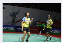 Pasangan ganda putri Meilysa/Rosa di Indonesia Masters