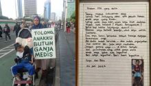 viral ibu santi di CFD perjuangkan Ganja Medis (kiri) Surat yang ditulis ibu Santi untuk MA (kanan)/detik.com