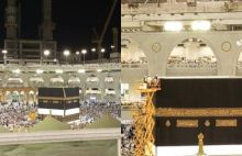 Detik-detik penampakan Kiswah Kakbah diganti pada malam 1 Muharram 1444 H di Masjidil Haram 