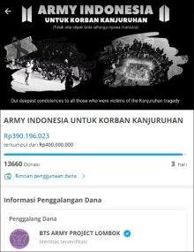 Screenshot Platform Penggalangan Dana Tragedi Kanjuruhan yang Menimpa Fans Arema FC 