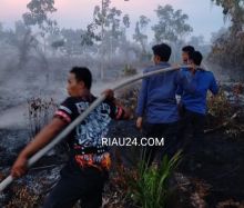 Anggota Damkar Rupat saat berjibaku padamkan Karhutla