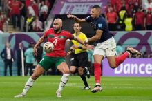 Potret Laga Semifinal Piala Dunia 2022 Maroko vs Prancis. (Bola.net/Foto)