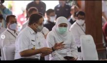 Potret Anies Baswedan dan Khofifah di Salah Satu Pertemuan dengan Pemkab Ngawi Jaga Pasokan Beras. (Kompas.com/Foto)
