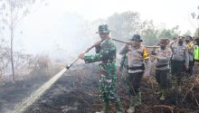 Dandim Bengkalis saat padamkan api di kecamatan Bandar Laksemana