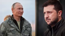 Presiden Rusia, Vladimir Putin (kiri) dan Presiden Ukraina, Volodymyr Zelensky (kanan) /Twitter