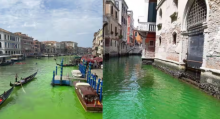 Foto dari kanal Venesia yang berubah warna menjadi hijau /Twitter