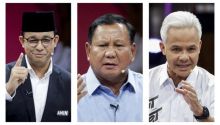 Hasil Survei Indikator: Anies-Muhaimin 25,47 persen, Prabowo-Gibran 45,79 persen, Ganjat-Mahfud 22,96 persen. (SS/X)