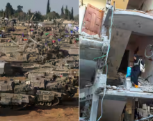 Seorang wanita Palestina berjalan menuruni tangga sebuah rumah yang terkena serangan Israel, di tengah konflik yang sedang berlangsung antara Israel dan kelompok Islam Palestina Hamas, di Rafah, di Jalur Gaza selatan 9 Mei 2024 /Reuters