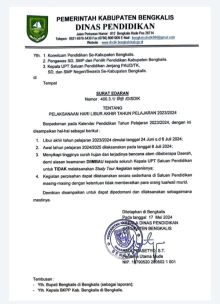 Surat edaran larangan study tour disdik Kab Bengkalis