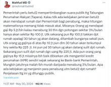 Mahfud MD Kritik Iuran Tapera, Sebut: Hirungannya Tak Masuk Akal.(X/@mohmahfudmd)