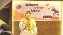 Ketua HMHI Riau, dr Cece Alfalah SpA (K) saat memberi sambutan pada seminar kesehatan Hemofilia
