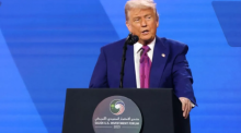 Presiden AS Donald Trump berbicara selama forum investasi Saudi-AS di Pusat Konferensi Internasional King Abdul Aziz di Riyadh pada 13 Mei 2025 /AFP