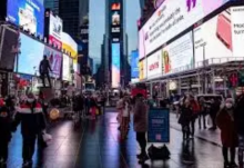 Orang-orang berswafoto di Times Square, Manhattan, Kota New York, AS /Reuters