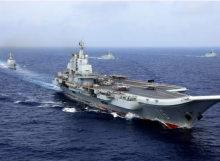 Kapal induk Tiongkok, Liaoning, ikut serta dalam latihan militer Angkatan Laut Tentara Pembebasan Rakyat Tiongkok (PLA) di Samudra Pasifik bagian barat, 18 April 2018 /Reuters